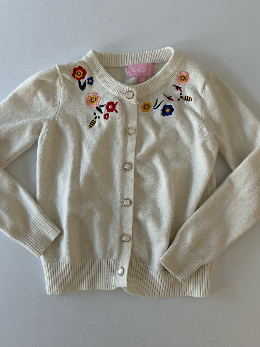 Redsky Girls' Cream Floral Embroidered Cardigan Sweater 4T